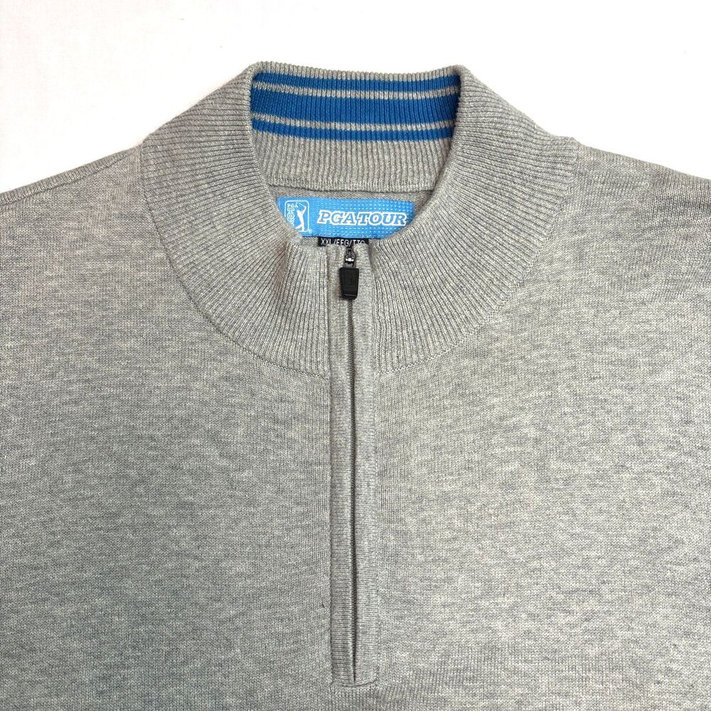 PGA Tour Sweater Vest Mens XXL Gray Excellent Quarter Zip Golf Knit Layering
